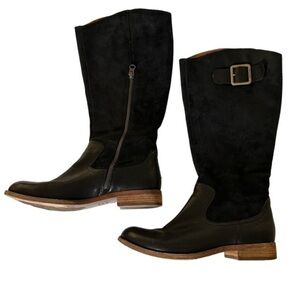KORK EASE RUE BLACK LEATHER AND SUEDE BUCKLE KNEE HIGH BOOTS SIZE 7.5